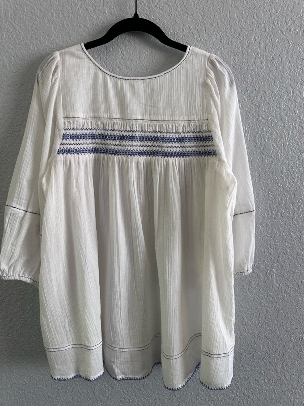 Free People Dylan Smocked Tunic NWT Ivory Blue Embroidered Boho Top Medium - Picture 6 of 13